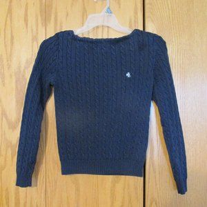 RALPH LAUREN WOMEN'S SIZE S SWEATER DARK NAVY BLUE CABLE WHITE EMBROIDERED RLL
